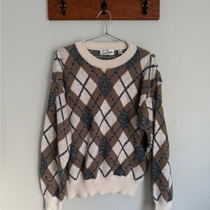Vintage Sears Roebuck Argyle Knit Sweater | Cotton | XL | Classic Preppy